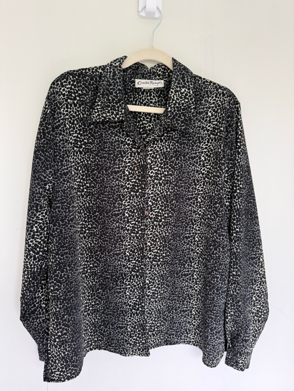 Claudia Richard Black and White Leopard-Print Blouse
